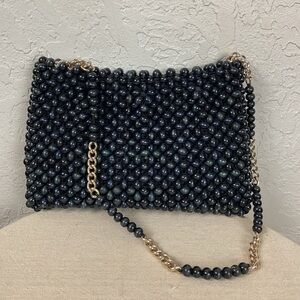 Vintage Jana Navy Blue Beaded Purse Made in Japan Chain and Bead Strap